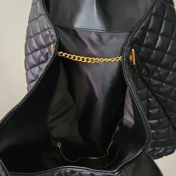 Yves Saint Laurent Black Quilted Tote with Gold Logo - Picture 3 of 6